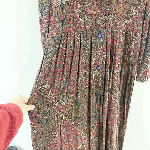 Karin Stevens Vintage Midi Long Sleeve Dress Front Button Closure Velvet Collar - Picture 6 of 8